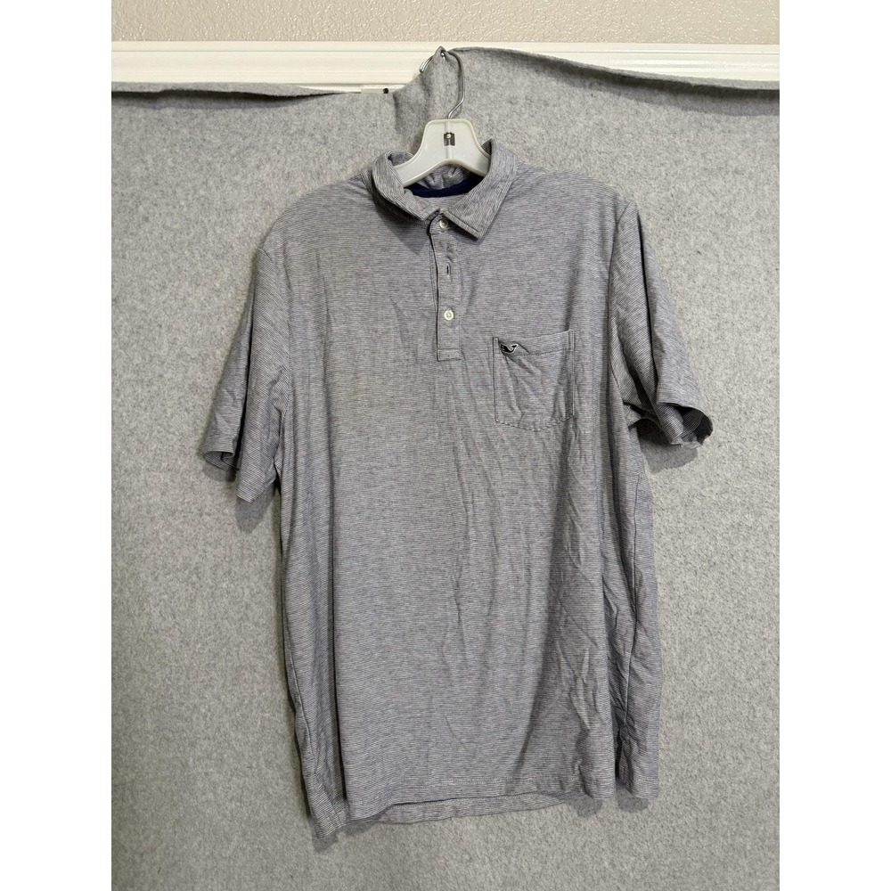 Vineyard Vines Edgartown Polo Shirt Mens M Gray Stripe Stretch Knit Short Sleeve